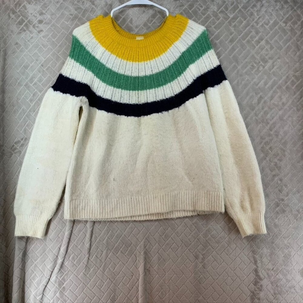 Gap Womens Small Sweater Cream White Colorful Knit Boxy Relaxed Crew Neck